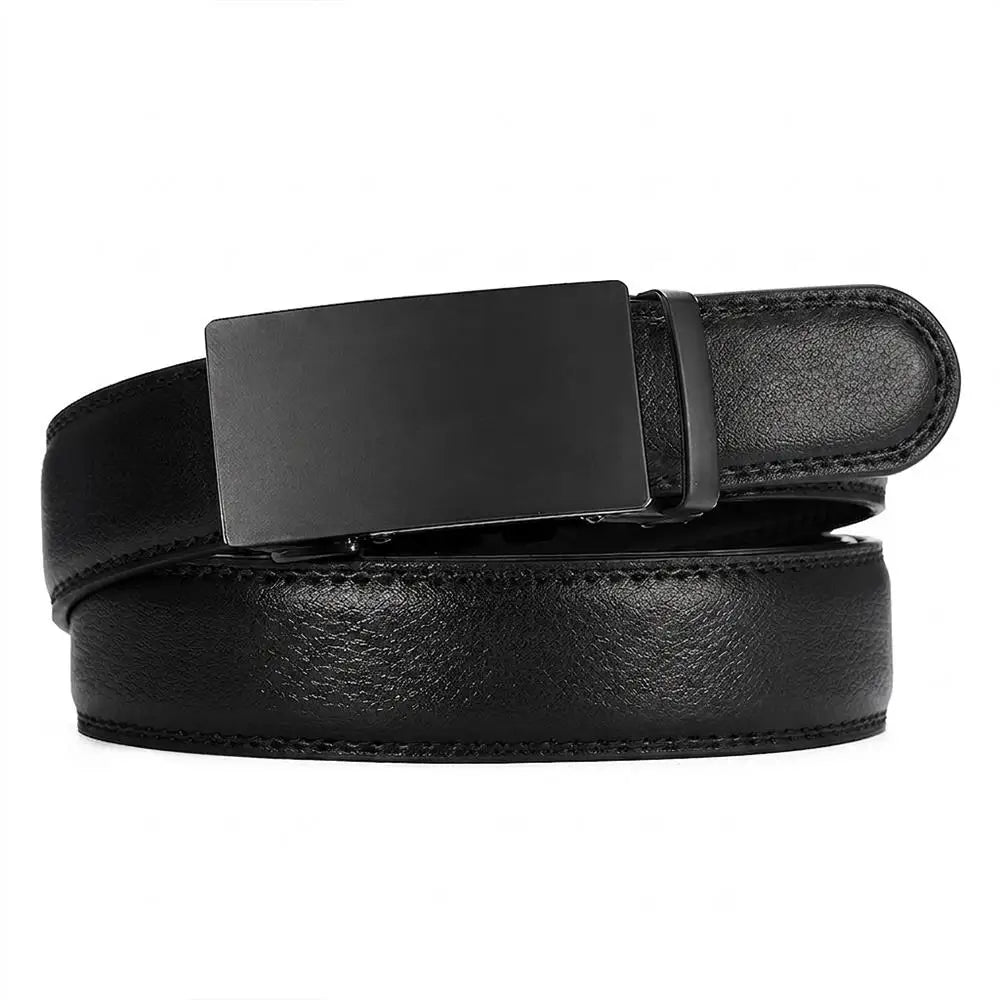 Automatic Buckle Belts Men High Quality Black PU Leather Belts with Adjustable Ratchet Belt for Dress Pant Jean Versatile