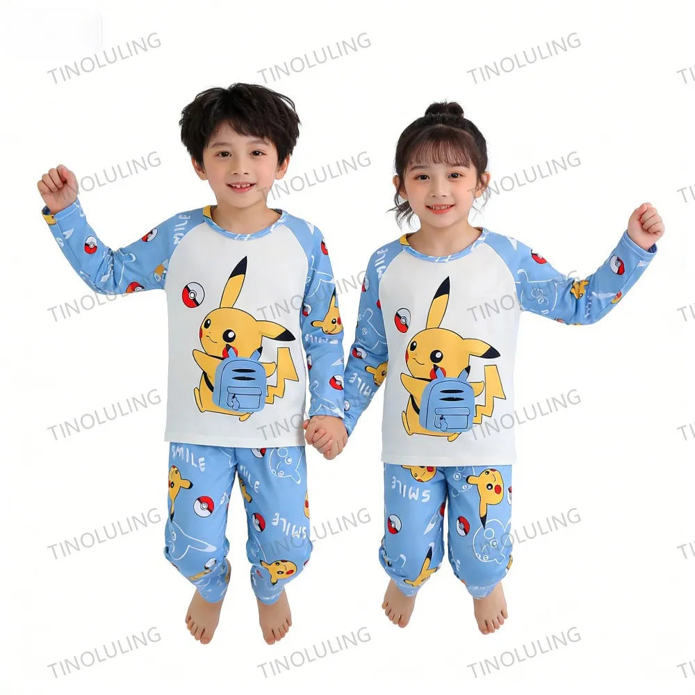 Pikachu Pajamas for Boys Children's Long Sleeve 2pcs Top+Pants Sleepwear Kids Clothing Sets Cartoon Girls Casual Outfits Gifts