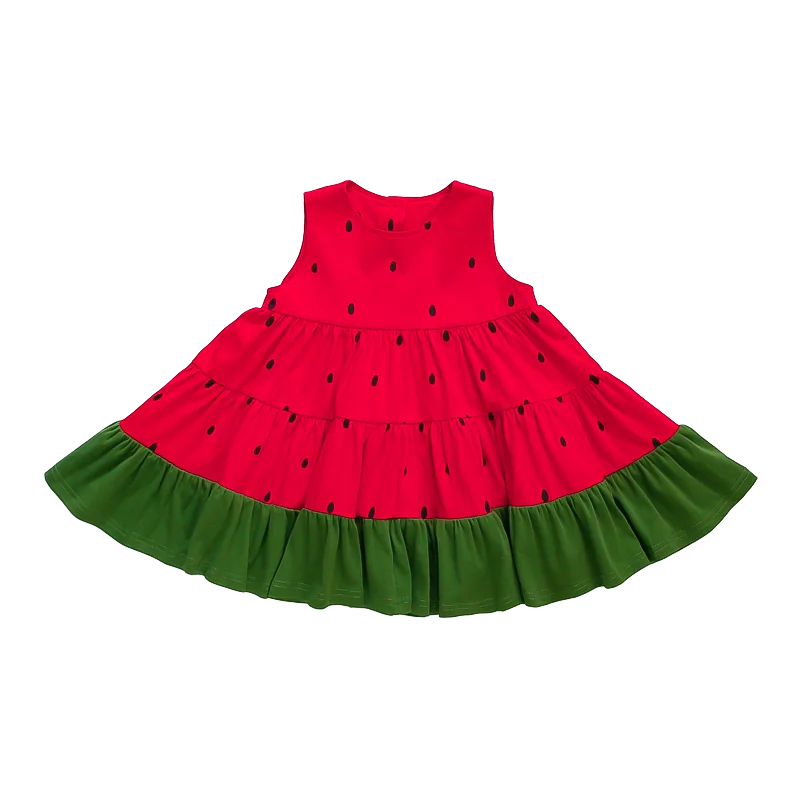 Little Girls Dress Kids Classic A-Line Dress With Watermelon Design Child Summer Sleeveless Dress Baby Girls Outfit Size 2-11Y
