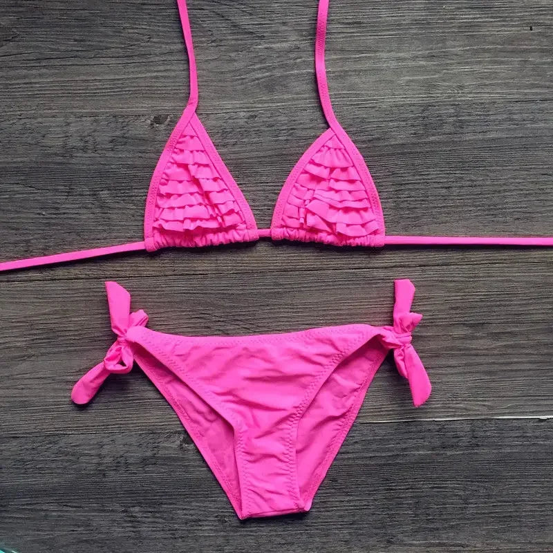Children Swimwear Baby Kids Cute Bikini Girls Split Two Pieces Swimsuit Bathing Suit Beachwear Kids Falbala Bikini 4 Colors