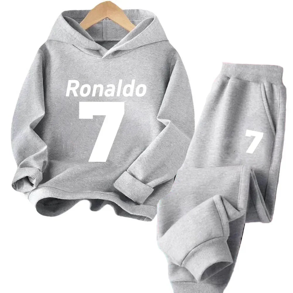 Ronaldo Kids' Sportswear Set: Minimalist Print Hoodie and Pants – A Christmas Gift for Boys and Girls