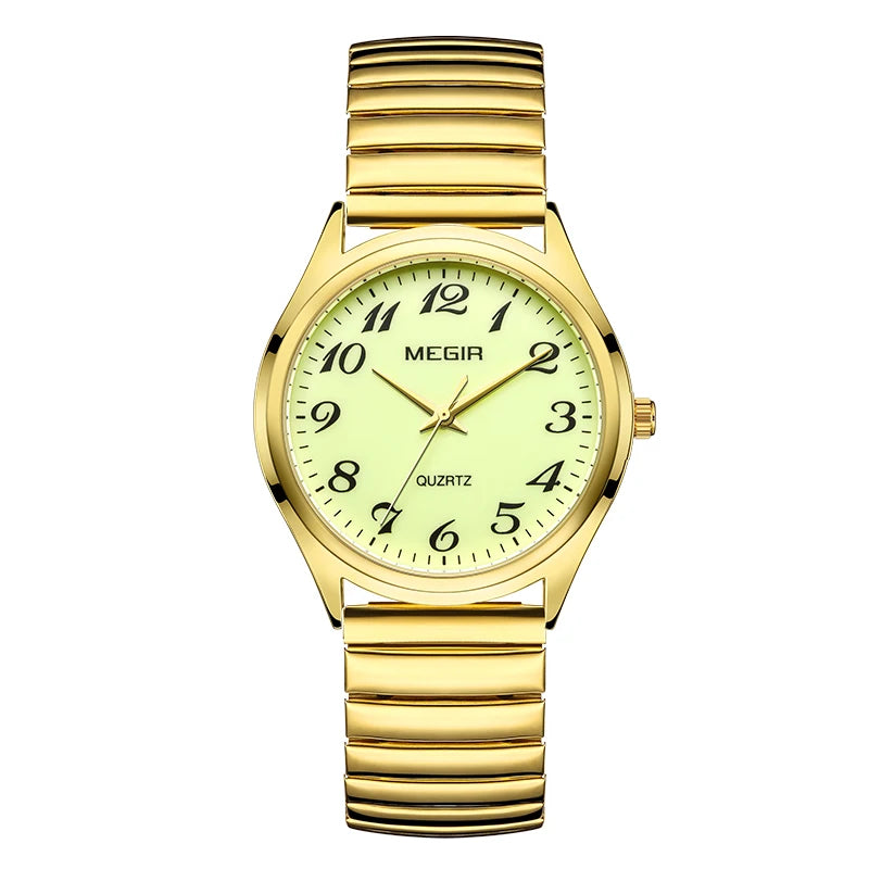 MEGIR Top Luxury Couple Watch for Men Women Golden Stainless Steel Quartz Wrist Watches Lovers Analog Wristwatch Waterproof
