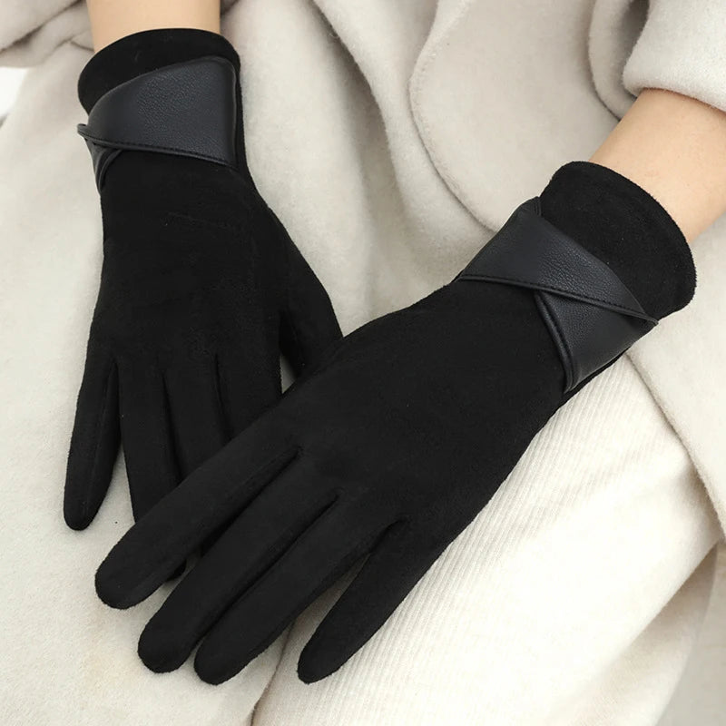 1 Pair Suede Gloves For Women Winter Velvet Gloves Elegant Touch Screen Gloves Riding Driving Keep Warm Outdoor Christmas Gift