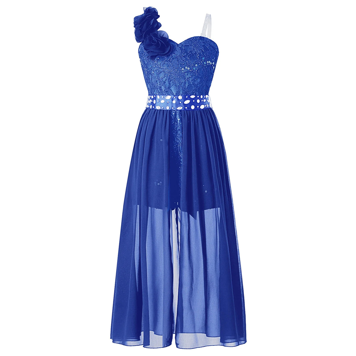 Kids Girls Elegant Party Dress Shiny Sequin Beaded Applique Lace Chiffon Jumpsuit Dress for Wedding Birthday Prom Pageant Evenig