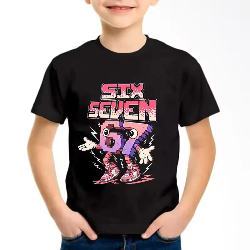 Funny Six Seven Italian Brainrot 67 Number Graphic Print T-Shirt Boy/Girl Summer Short Sleeved Kids Loose Comfortable Tshirt Top