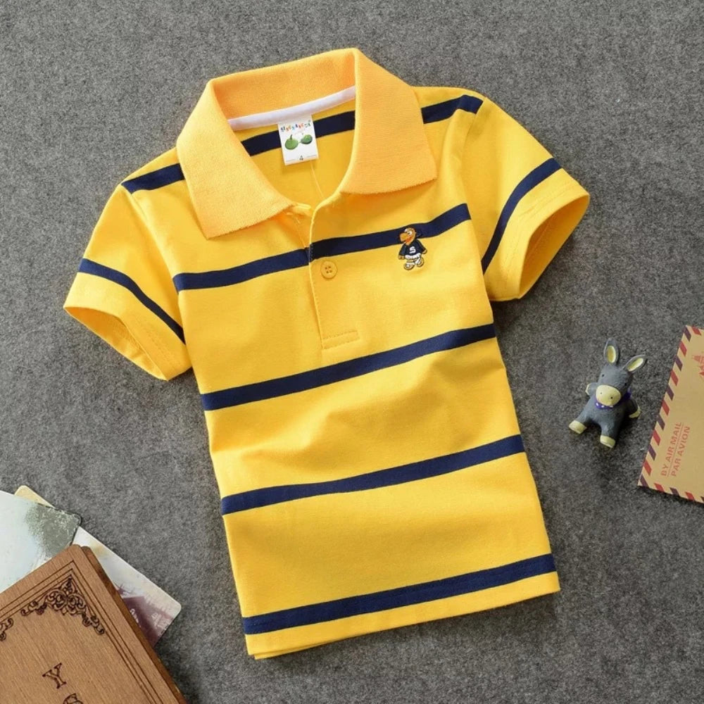 Kids Polo Shirts Summer Children's Short Sleeve Boys Top Polo Shirt Color Striped 2Y-12Y Teens Cotton Girls School Shirts