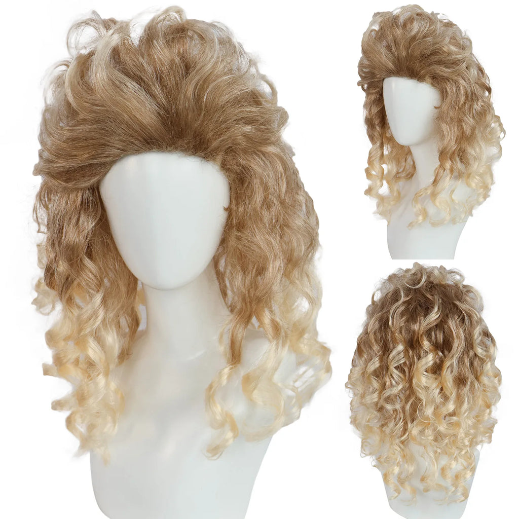 Synthetic Blonde Big Curly Wig  for Women 80s Hippie Rocking 70s 90s Theme Party, Classic Fashion Retro Elegant Princess Wig