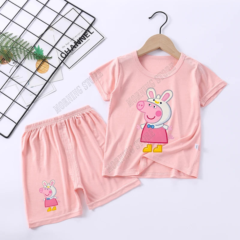 Peppa Pigs Children Pyjamas Sets Cartoon Girls boys Sleepwear Short Sleeved Clothes Kid Pajamas Set Baby Shirt Tops Clothing