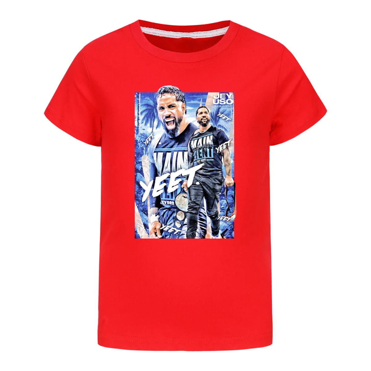 kids T-shirts  Summer Wrestler Jey Uso Short Sleeve Clothes Cartoon Tshirt The Rise of Red Costume Children Birthday Tops3952