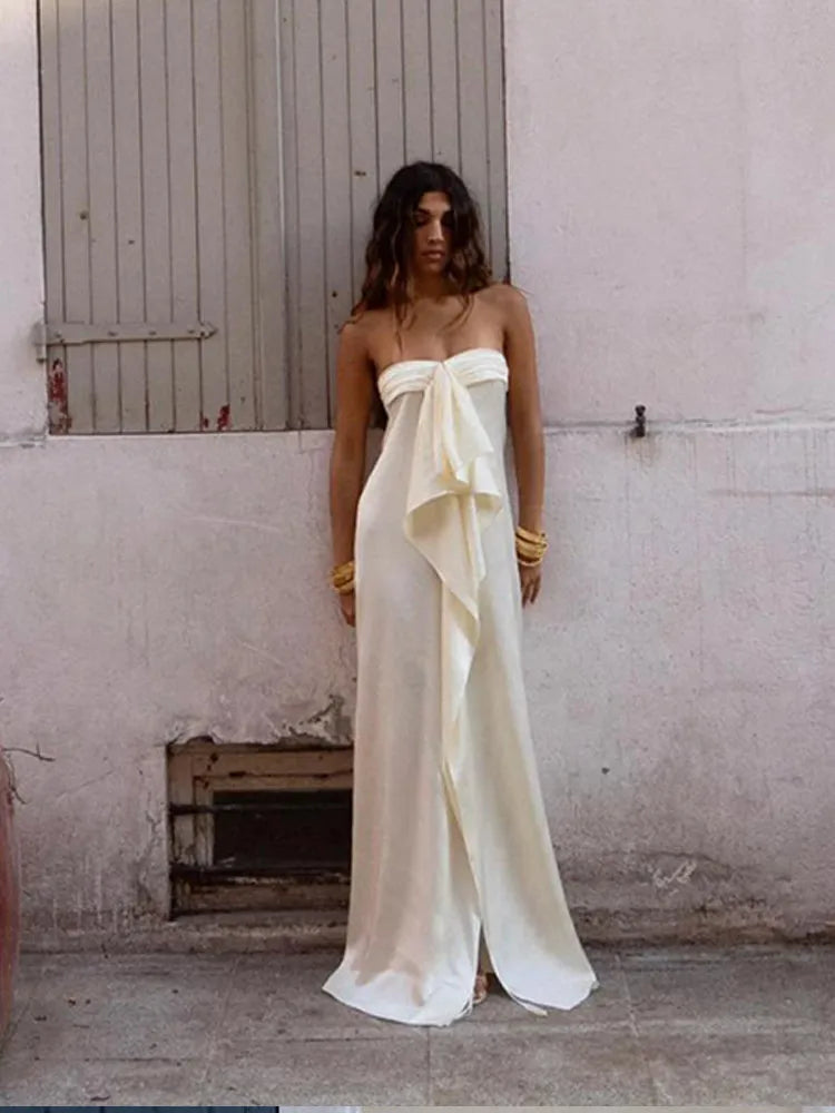 Women's Elegant Satin Long Evening Gowns  Backless Sleeveless Maxi Robes Solid Party Mini Vestidos 2026 New Lady Summer Dresses
