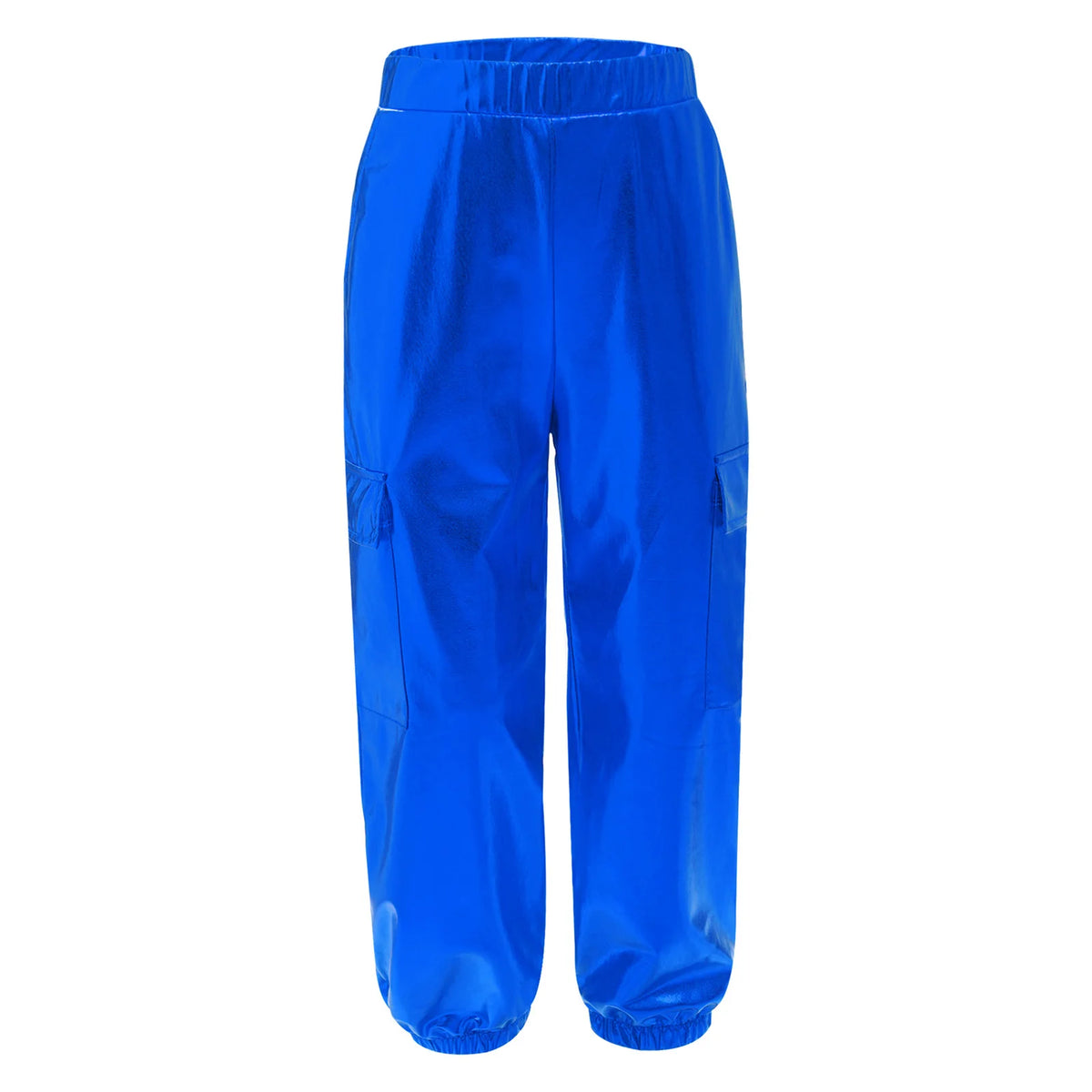 Kids Boys Girls Metallic Shiny Cargo Pants Fashion Children Holographic Trousers Teens Hip-Hop Pants Street Jazz Dance Costume