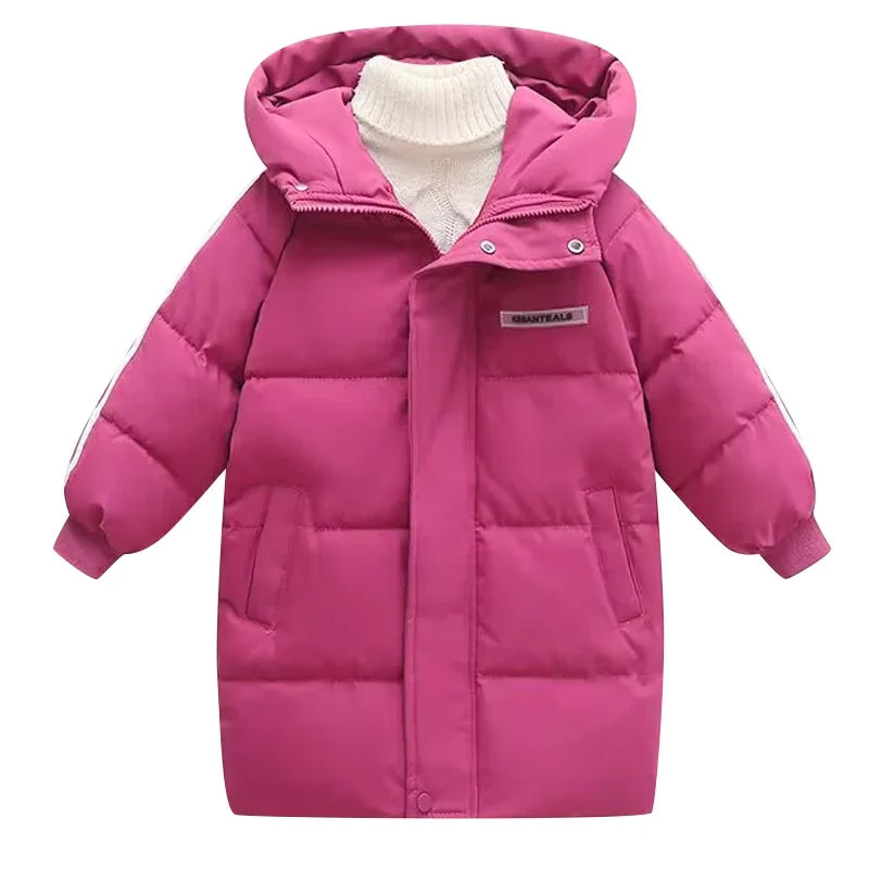 Children's Coat Winter Thickened Warm Letter Printed Boys' Cotton Jacket, Ages 3-10 Long Sleeved Zippered Girls' Coat