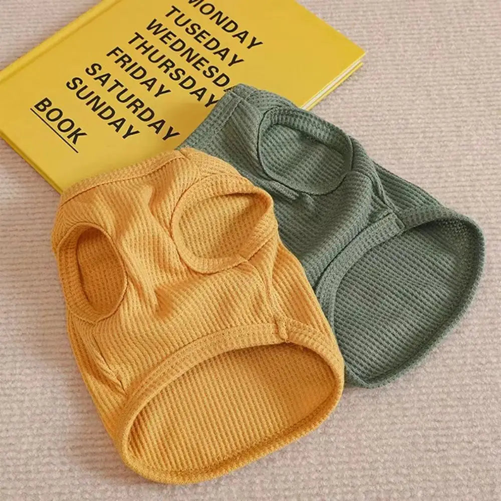 Cute Waffle Dog Clothes Breathable Thin Pet Cat Clothing Sweat-absorbent Solid Color Dog T-shirt