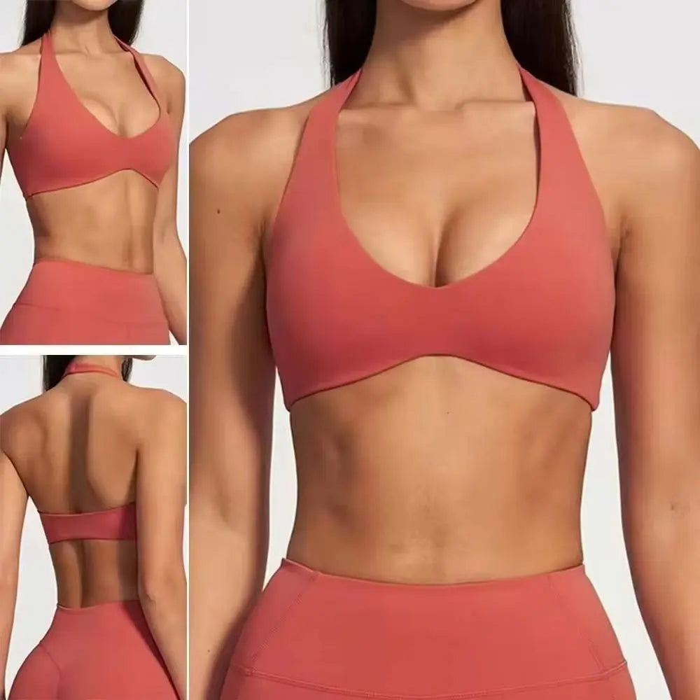 Sports Underwear Women Halter V Neck Sports Bra Yoga Workout Top Athletic Cami Fitness Running Workout Gym Support Active Vest