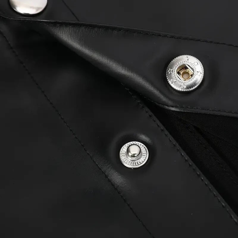 Men Fashion Faux Leather Shirts Short Sleeve PU Leather T-Shirt Street Style Button-Up Jacket Party Nightclub Dance Tops