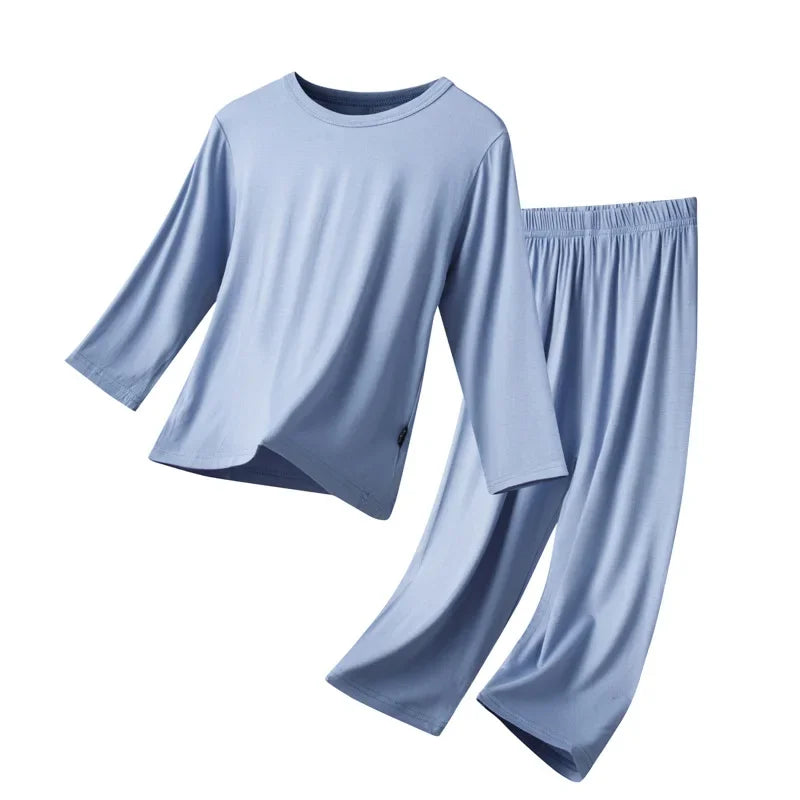 Pajamas Set for Kids Spring Summer Thin Long Sleeve Casual O-neck Children Sleepwear Two Pieces Modal Cotton Boys Girls Homewear