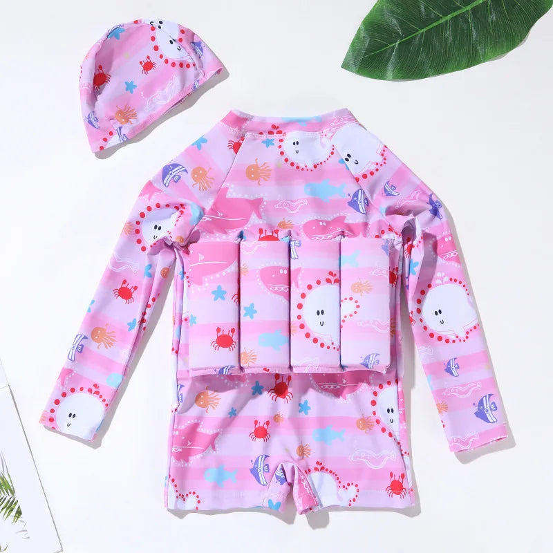 Kids Buoyancy Swimsuit One-piece Swimsuit Children's Girls Boys Fashion Cartoon Print Swimwear Beach Swimming Clothing 1-5 Years