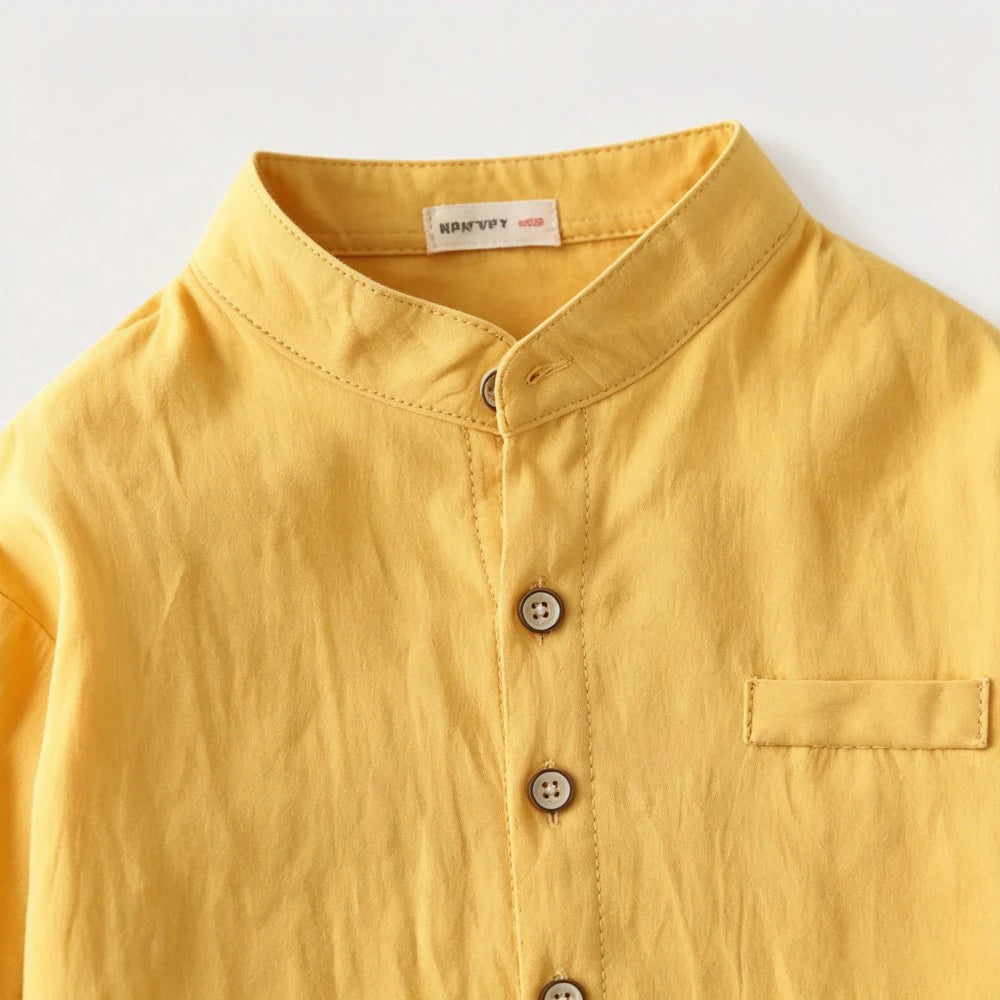 Kids Solid Color Shirts 100 Cotton Long‑Sleeve Stand Collar Loose Fit Tops For 1‑6Y Toddler Boy Girls Kindergarten Spring Outfit