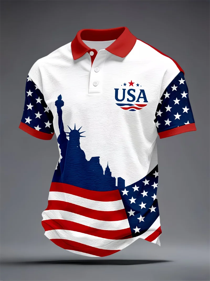 American Flag Eagle Print Couple Men's Polo Shirts Women USA Star Striped Patriotic Casual Sportswear For Independence Day
