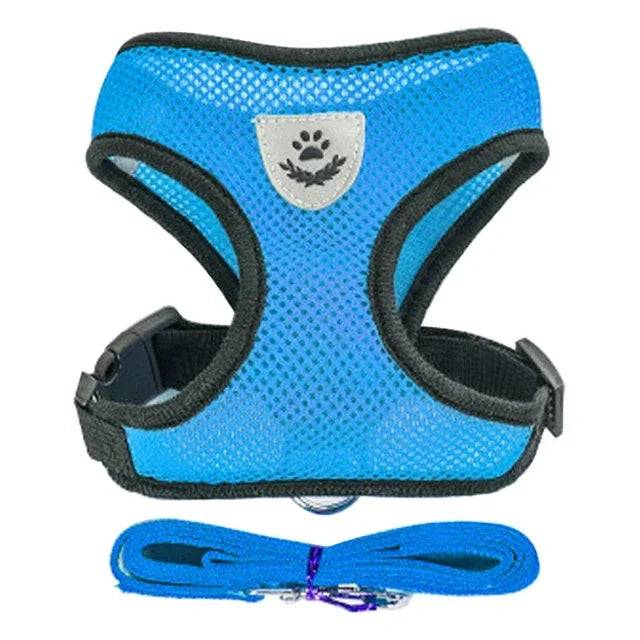 Breathable Mesh Pet Harness & Leash Set Adjustable Polyester Vest Harness with Collar Suitable for Cats Puppies Small Medium Dog
