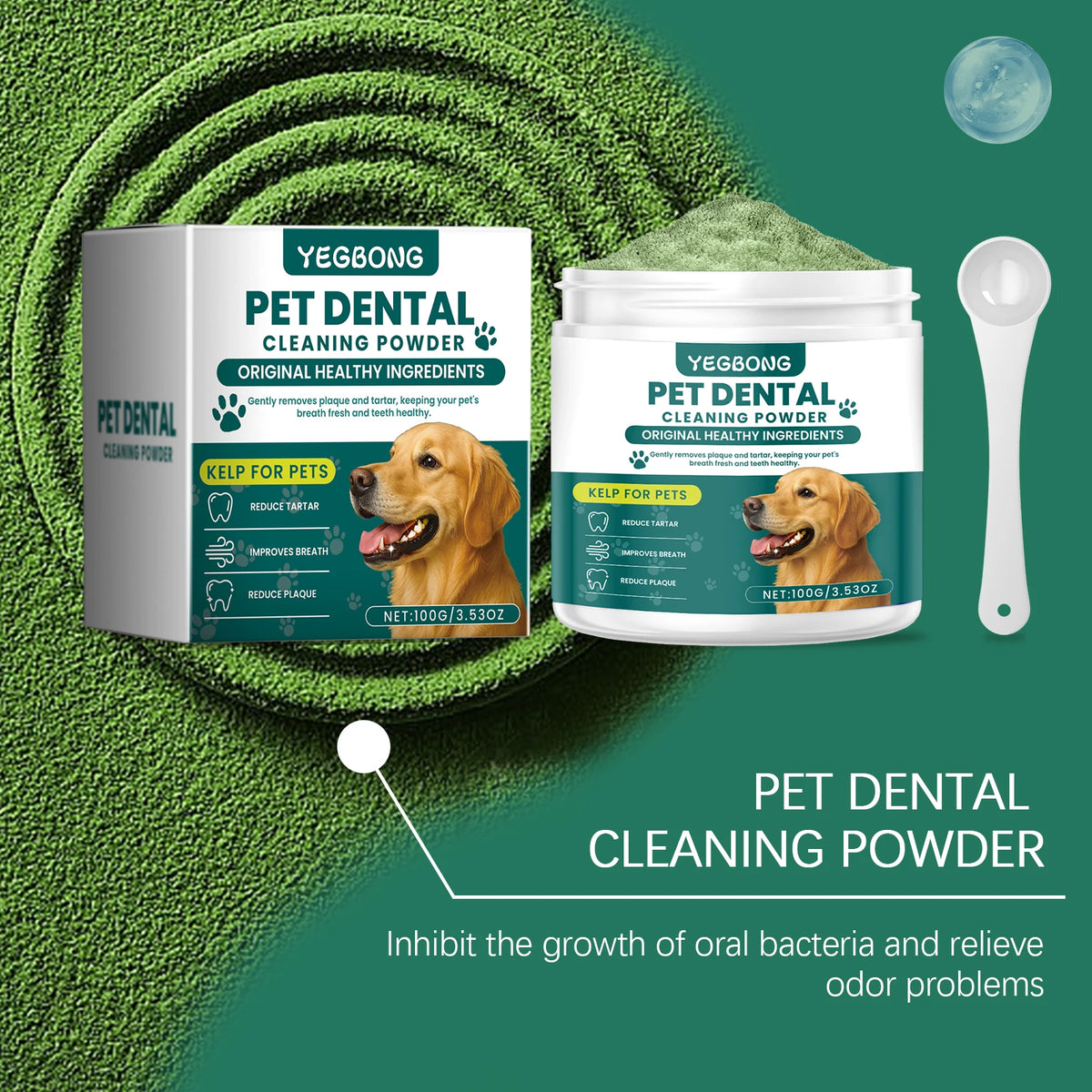 100G Pet Dental Cleaning Powder Natural Formula Cleaning Teeth Stains Prevent Plaque Eliminate Bad Odors Mild Pet Teeth Cleaner