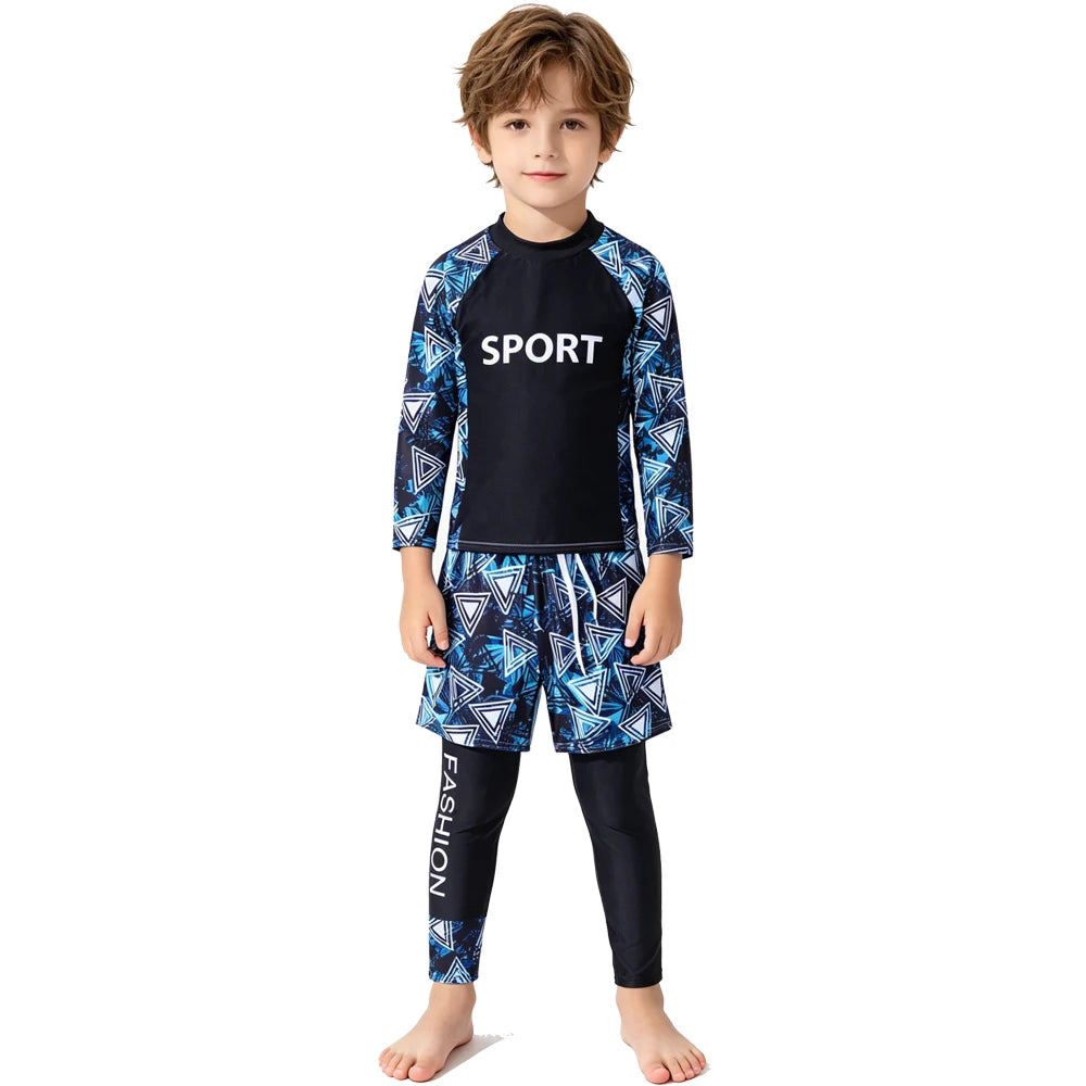 Swimming Suits Boys Toddler 2 3 4 5 6 7 8 9T Swimwear Cute Blue Black Long Sleeve Bathing Suit Shirt Trunks Pants Kid Sportswear