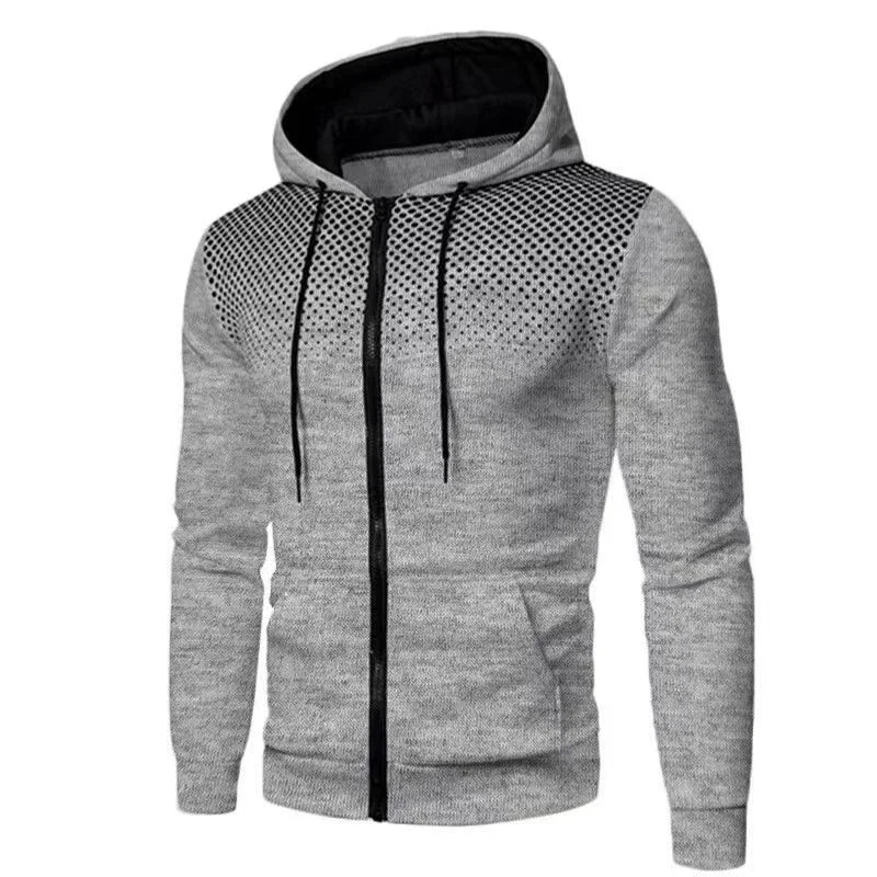 Men's Zip Up Hoodie wave point Print Hooded Sweatshirt Outdoor Casual Slim Fit Men Spring Autumn Zipper cardigan Hoodie men tops