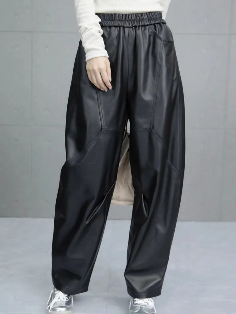 Women Sheepskin Genuine Leather Pants