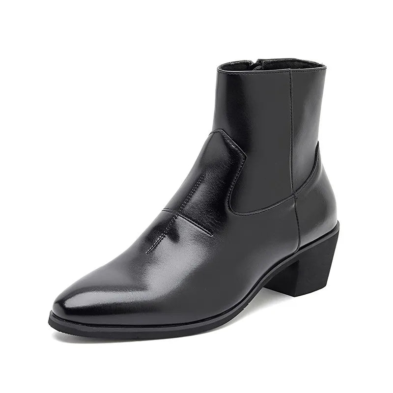 Men's Boots Leather Chelsea Boots British Style High Top Ankle Boots Zipper Pointed Toe Shoes Outdoor Business Male Dress Shoes