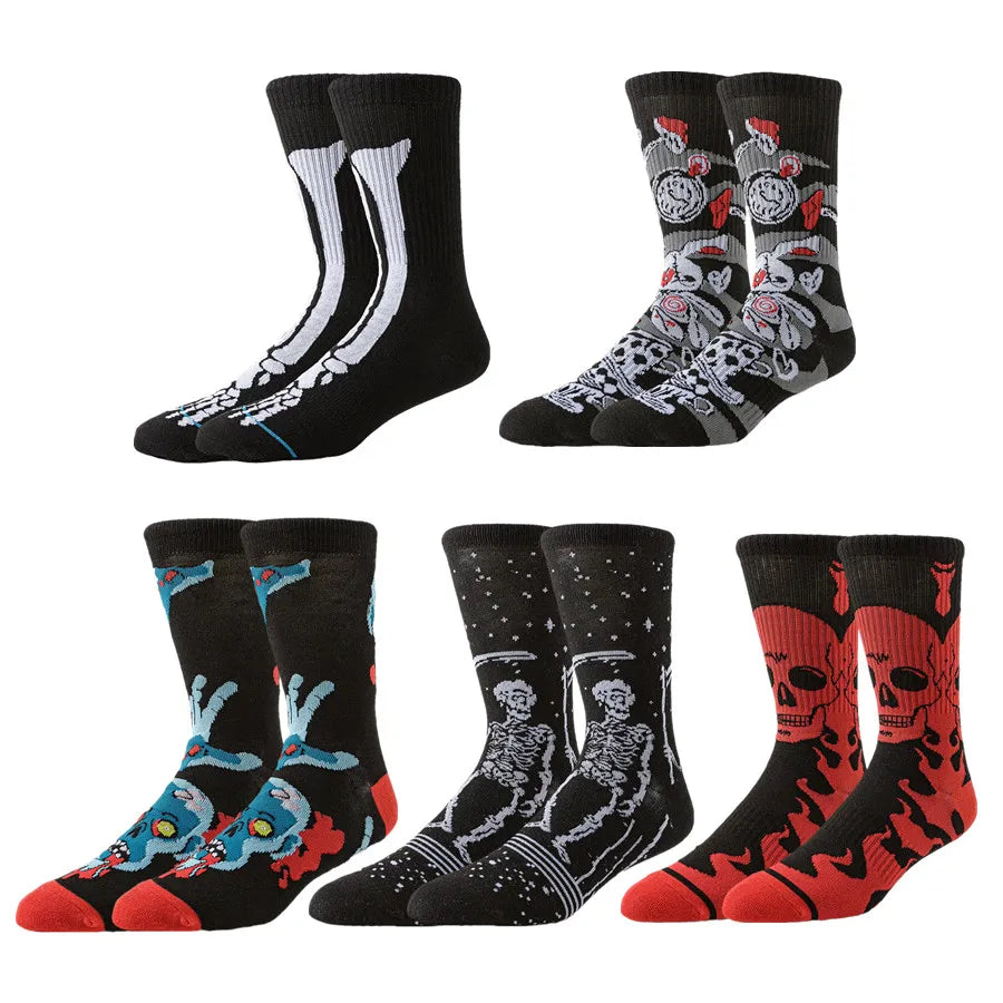Men Women Skull Tube Socks Happy Socks Street Fashion Designer Hip Hop Funny Novelty Dress Socks Warm Comfort Winter Casual Wear