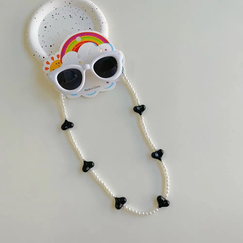 2Pcs/Set Spring Summer Kids Cat Eye Sunglasses Fashion Kawaii Sunscreen Eyeglasses Outdoor with Eyeglass Chains Children Eyewear