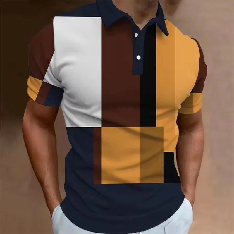 3D Printed Stripe Geometry Polo Shirt For Men Color Block Pattern Tees Summer Street Loose Short Sleeve Tops Lapel T-Shirts