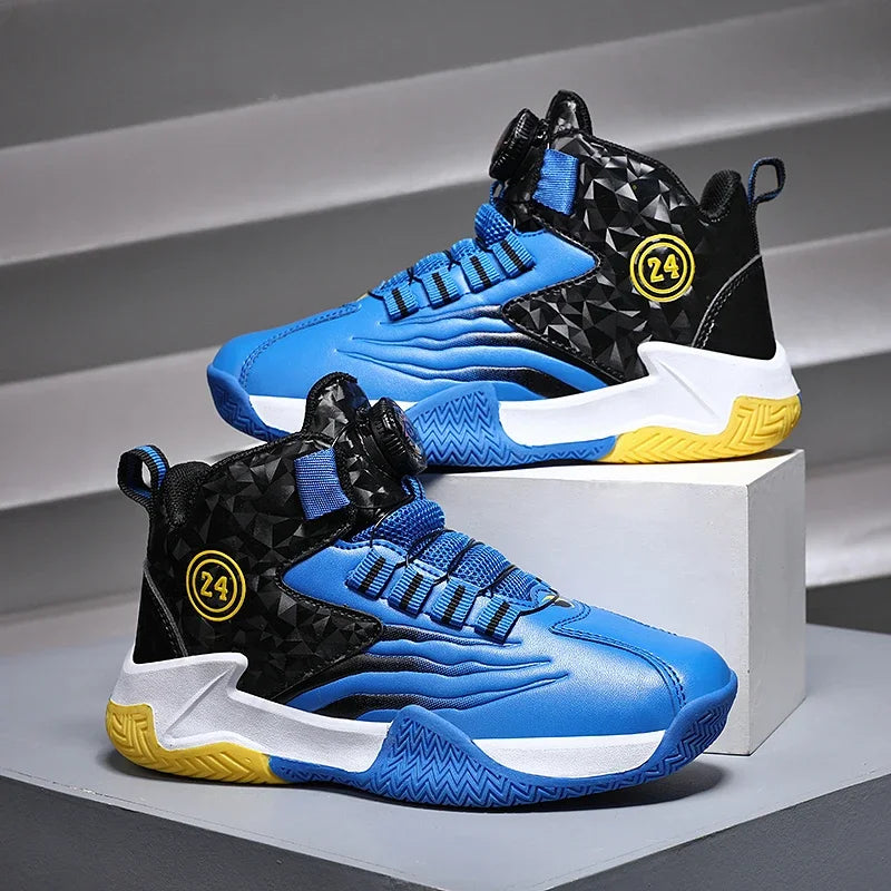 Children Basketball Sports Shoes Swivel Button Casual Shoes Four Seasons Kids Mesh Sneaker Non-slip Boys Girls Outdoor Training