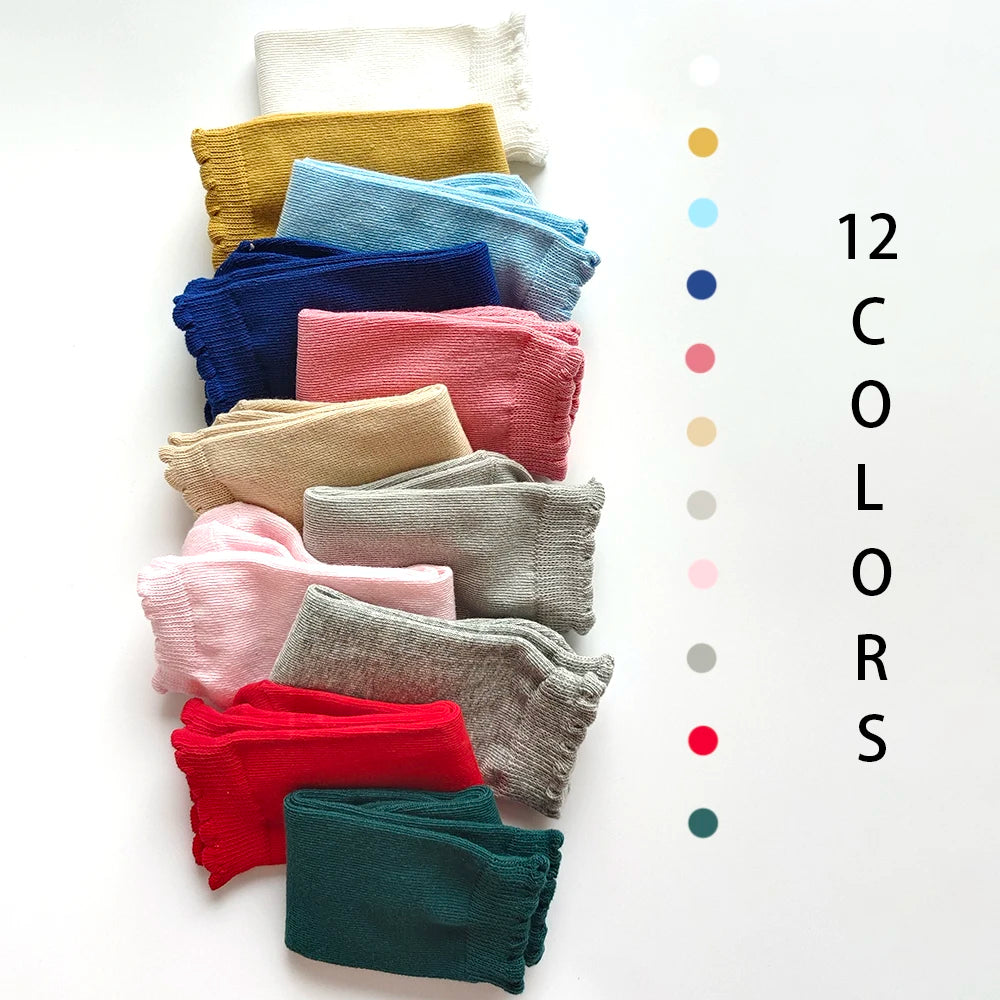 New Kids Knee High Socks Baby Girls Boys Flat Long Sock Soft Cotton Solid Color Children Stockings For 0-7 Years