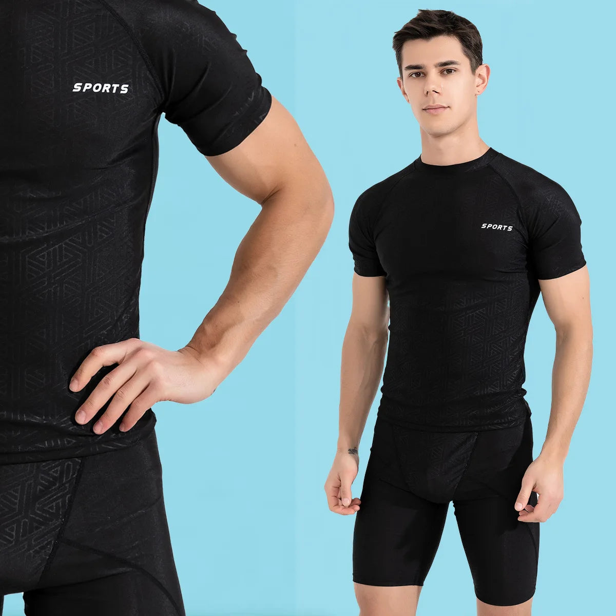 Swimwear Men 2 Piece Sets Tight Elastic Shorts Shirts Swimsuit Surf Board Bathing Suit Rash Guards Wetsuits Sports Beachwear New