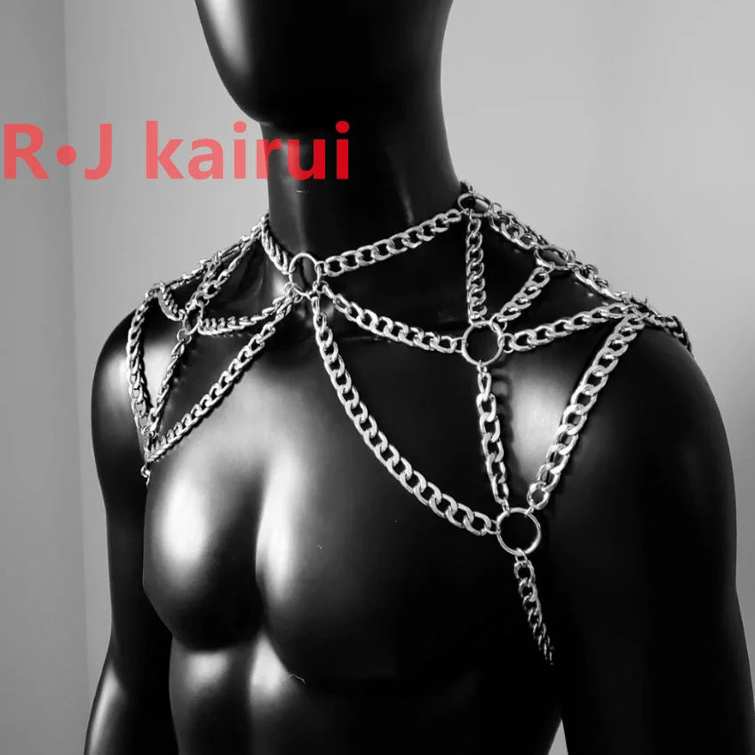 Fashion RJM03 Handmade Gold Men Chains Jewelry Unique Punk Necklace Shoulder Chains Cosplay Jewelry 2 Colors