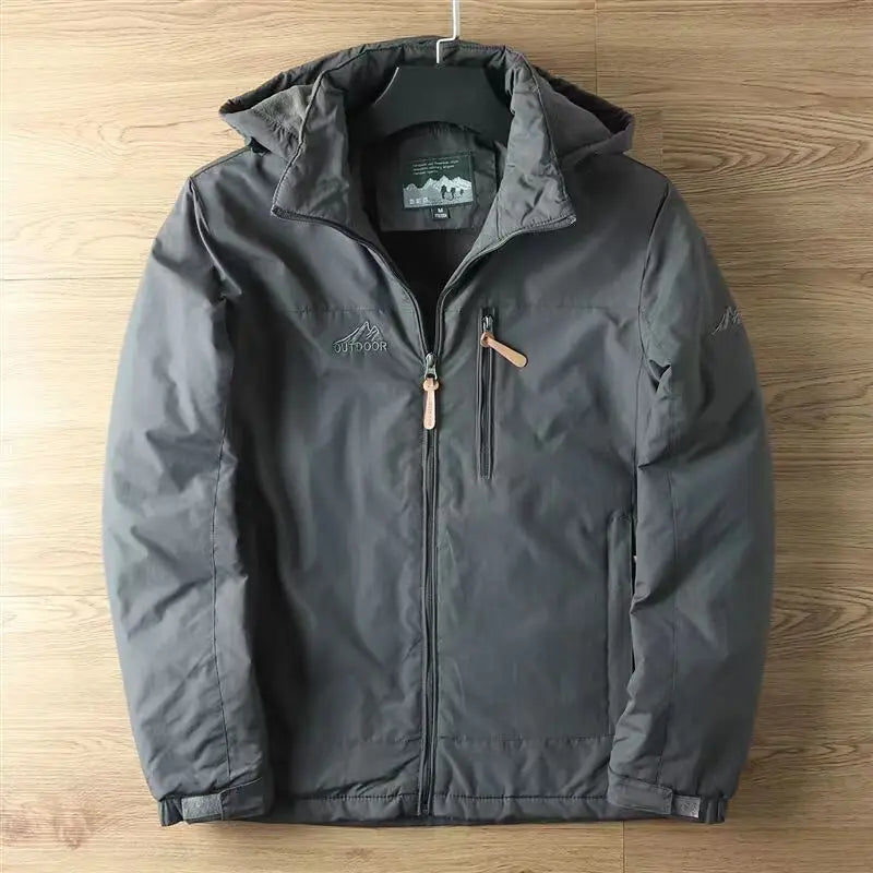 For autumn and winter, men's casual, detachable, hooded, windbreaker, loose and warm jacket
