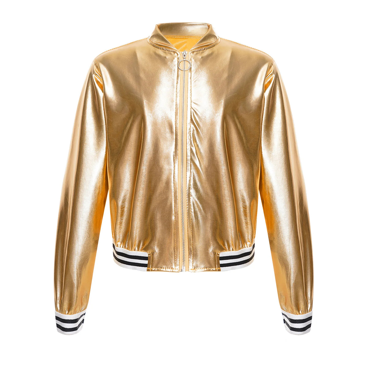 Kids Girls Hip-hop Jazz Street Dance Coat Long Sleeve Shiny Bronzing Cloth Baseball Jacket Bomber Outerwear Streetwear Dancewear