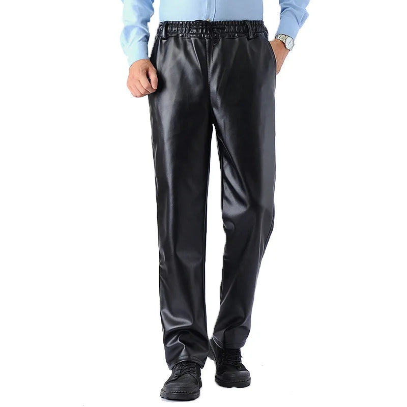 New Men's Loose Casual Leather Pants Fashion Water-poor Motorcycle PU Leather Pants Spring Autumn Simple Versatile Male Trousers