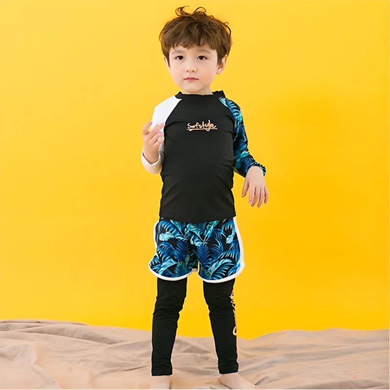 3-piece Kids Swimwear for Girls Boys Swimsuit Kids Swim Suit Sun Proof Long Sleeve Swimming Clothes Quick-dry Bikini Teen