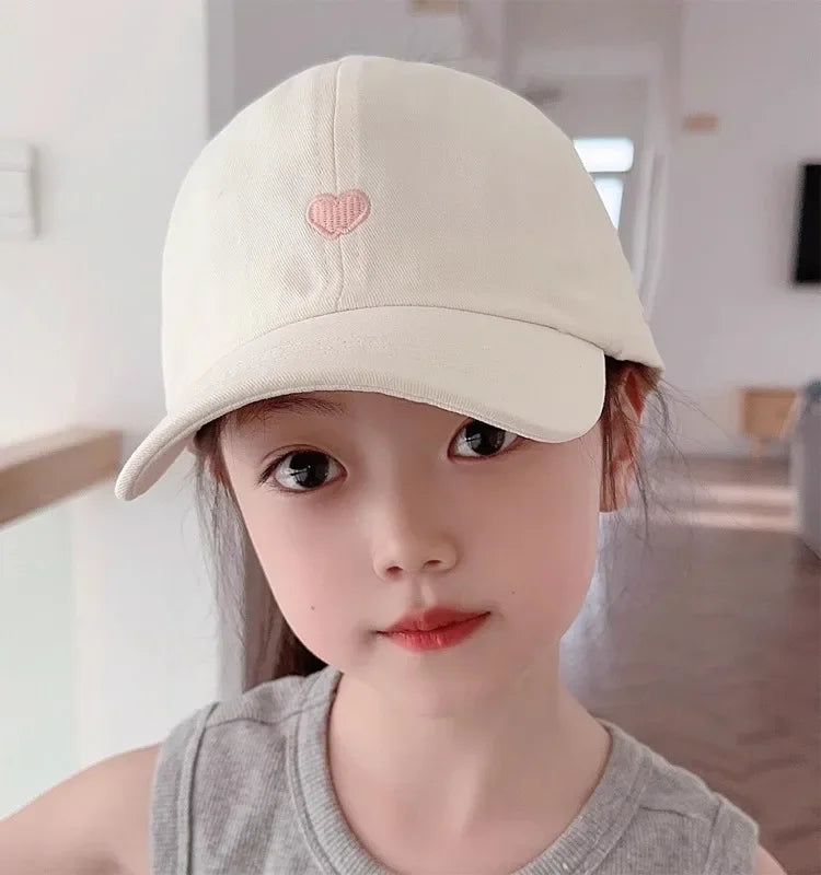 Kids Baseball Caps for Boys Girls Sun Hat Love Heart Hollow High Ponytail Caps Children Adjustable Baseball Caps for 4-12 Years