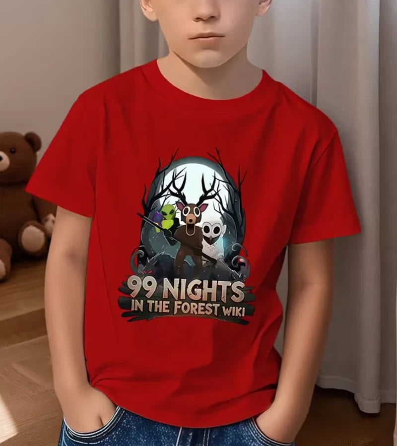 Game 99 Nights in The Forest Kids T-shirt for Boy Girl Cartoon Print Short Sleeve Tops Casual Breathable Tee Children's Clothing