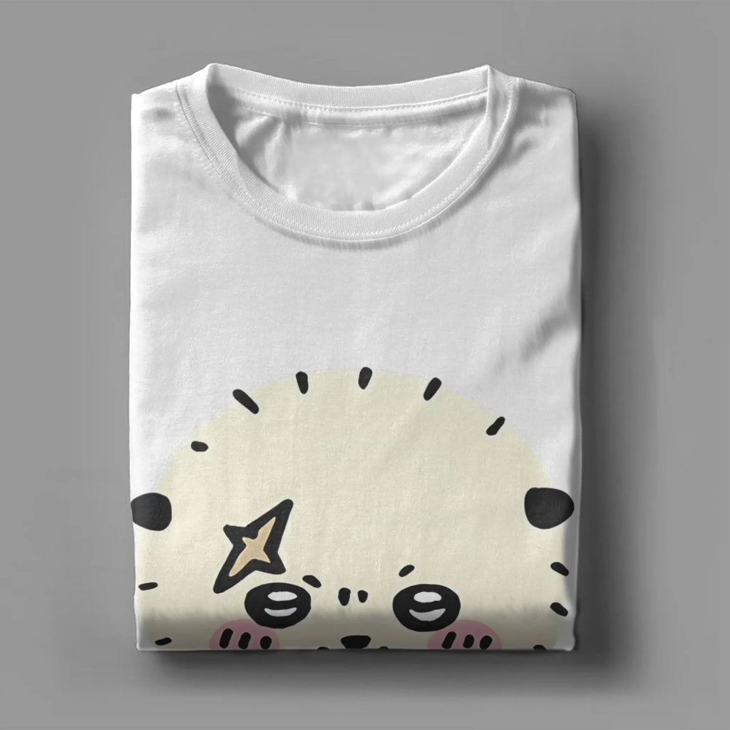 Funny Chiikawas Rakko T-Shirts Men Round Neck Cotton T Shirts  Short Sleeve Tees Unique Tops
