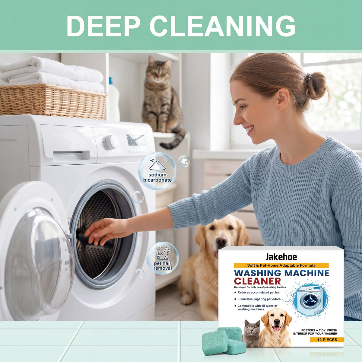 Pet Owners Washer Cleaning Tablets 12 Count Effervescent Formula Deep Cleansing Tank Remove Pet Hair Odor Remover Septic Safe