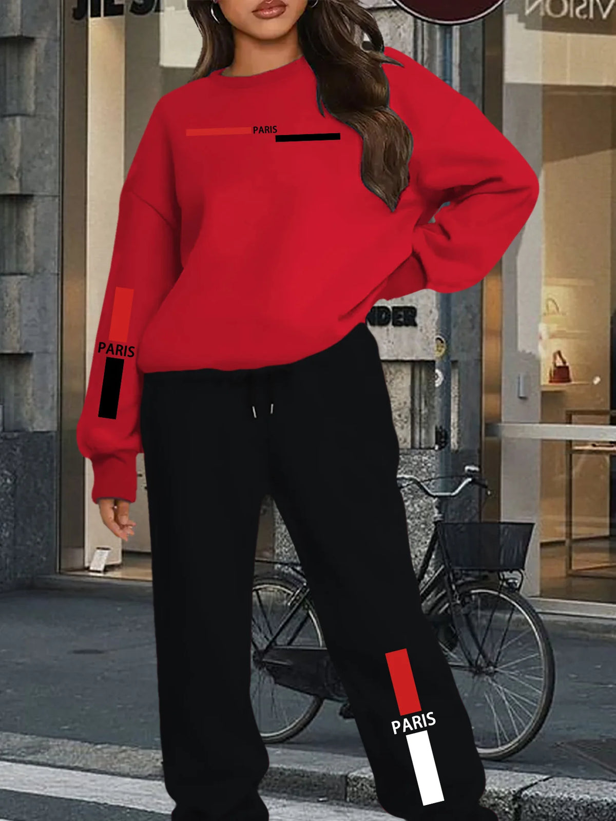 Women's Hoodie+Sports Pants Set Hip Hop Street Casual Skull Letter Printed Hoodie Loose Sports Shirt Autumn Warm Wool Clothing