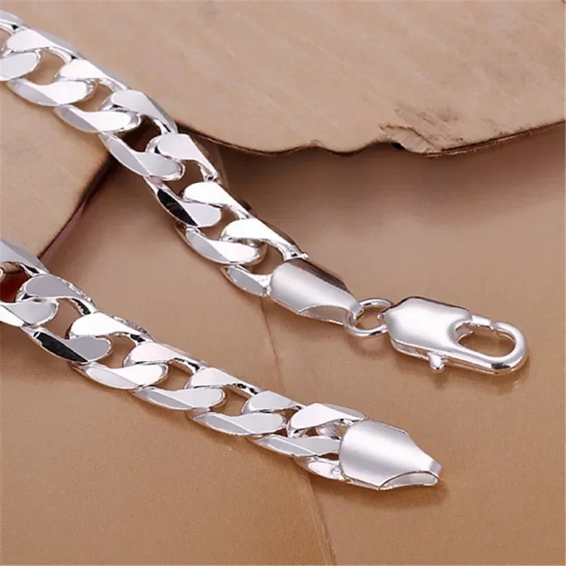 Men 6MM Flat Silver 925 Women Bracelets Wedding High Quality Fashion Jewelry Christmas Gifts Cute