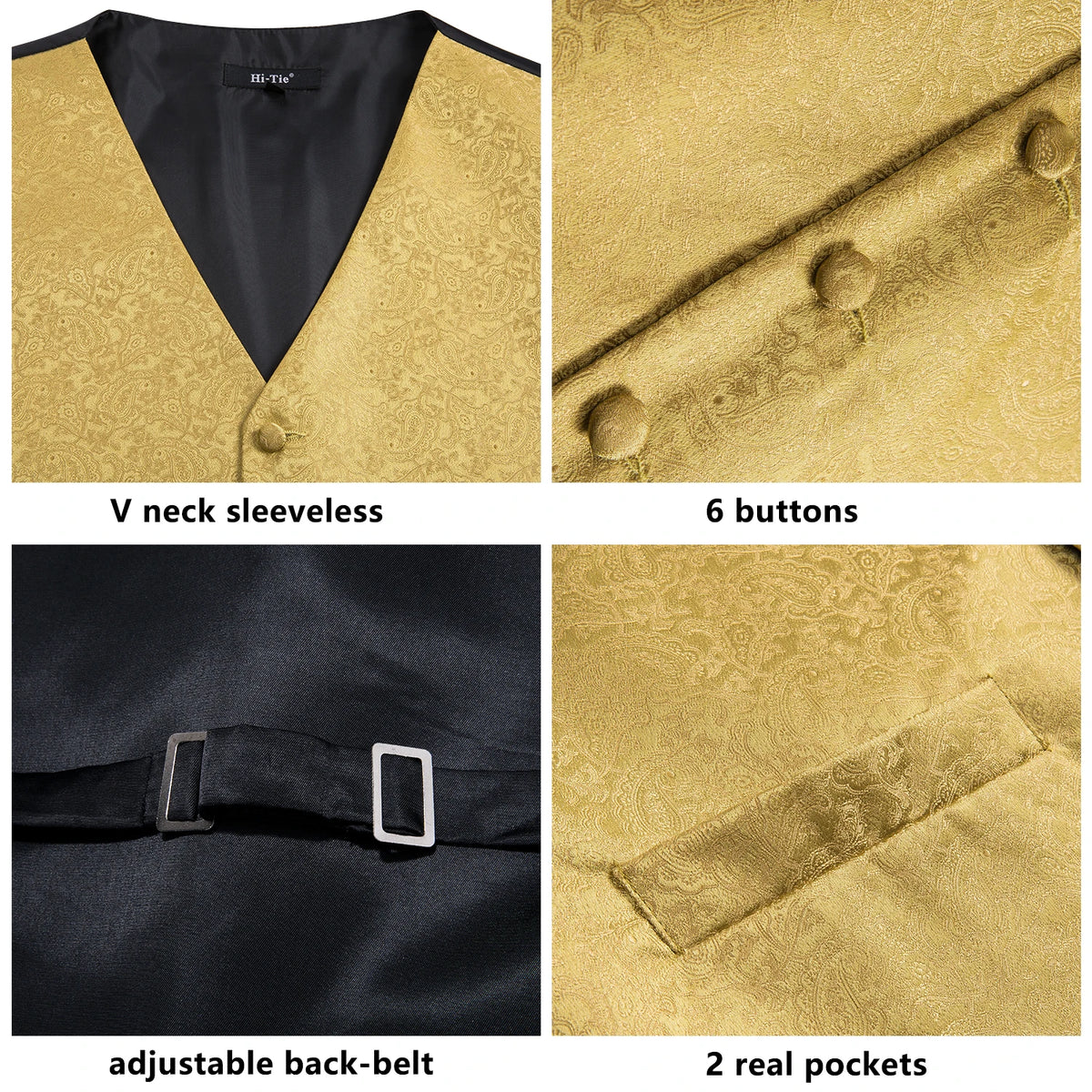 Luxury Gold Mens Suit Vest Red Blue Green Yellow Red Waistcoat Tie Bowtie Hanky Cufflinks Set Male Waist Jacket Wedding Office