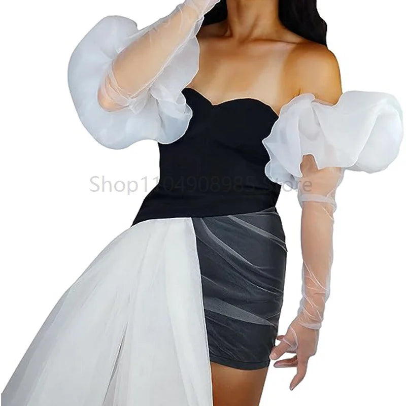 Women Long Gloves Puffy Detachable Sleeves Wedding Party Translucent Elegant Fashion Costume Accessories