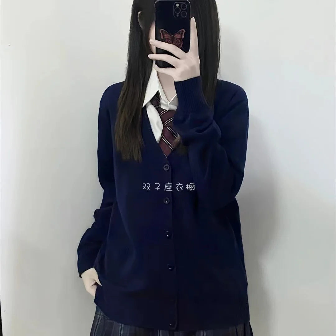 Autumn Winter Women's Pure Color Knitted Sweater Original College Sle Jaet Coat Spring Summer Long Sve  Collar Button