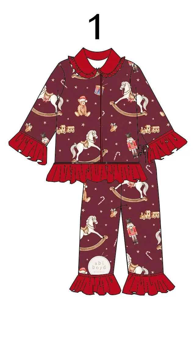 Custom Boutique Children Christmas Pyjamas Set Kids High Quality Frills Girls Boys Pajamas Clothing